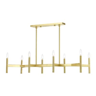 Copenhagen 8-light Satin Brass Linear Chandelier, 51178-12 - 40" L 15" W 19-43" ADJ. H