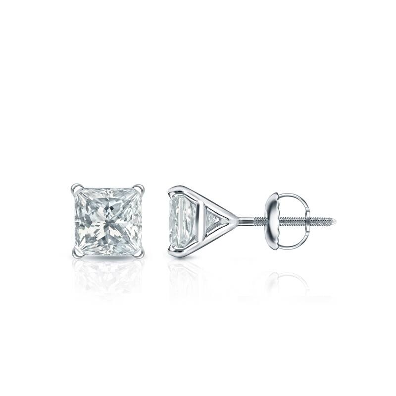 Auriya 18-karat Gold Lab Grown 0.62 carat TDW Princess Diamond Stud Earrings 4-Prong Martini Screw-back - White