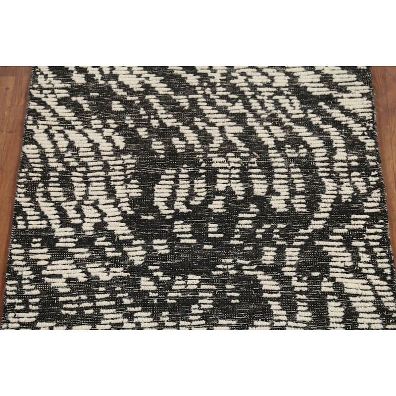 Black & White Moroccan Abstract Rug Hand-Knotted Wool Carpet - 3'0"x 4'11"