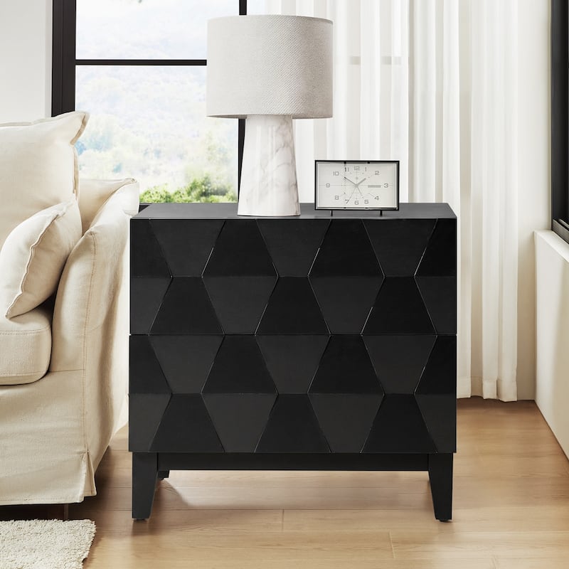 Ethel Mid-Century 2-Drawer Storage End Table with Adjustable Solid Wood Legs and Charging Station By HULALA HOME - Black