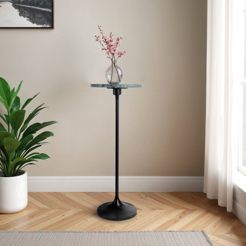 Metal Base Marble Top Modern Glam Accent Table Round Silhouette - 10" x 10" x 27"