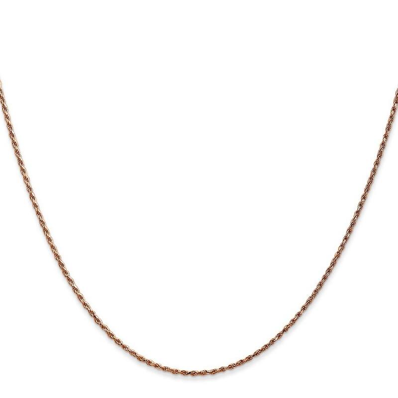 Curata 14K Rose Gold Solid 7" 1mm Sparkle Cut Rope Bracelet