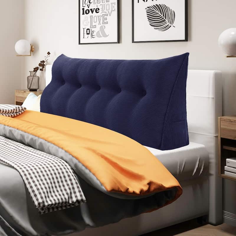 WOWMAX Large Reading Wedge Headboard Pillow for Bed Rest Back Support - Queen - Cotton Navy