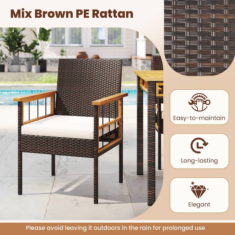 Gymax Set of 7 PE Wicker Patio Dining Set w/1.97'' Umbrella Hole