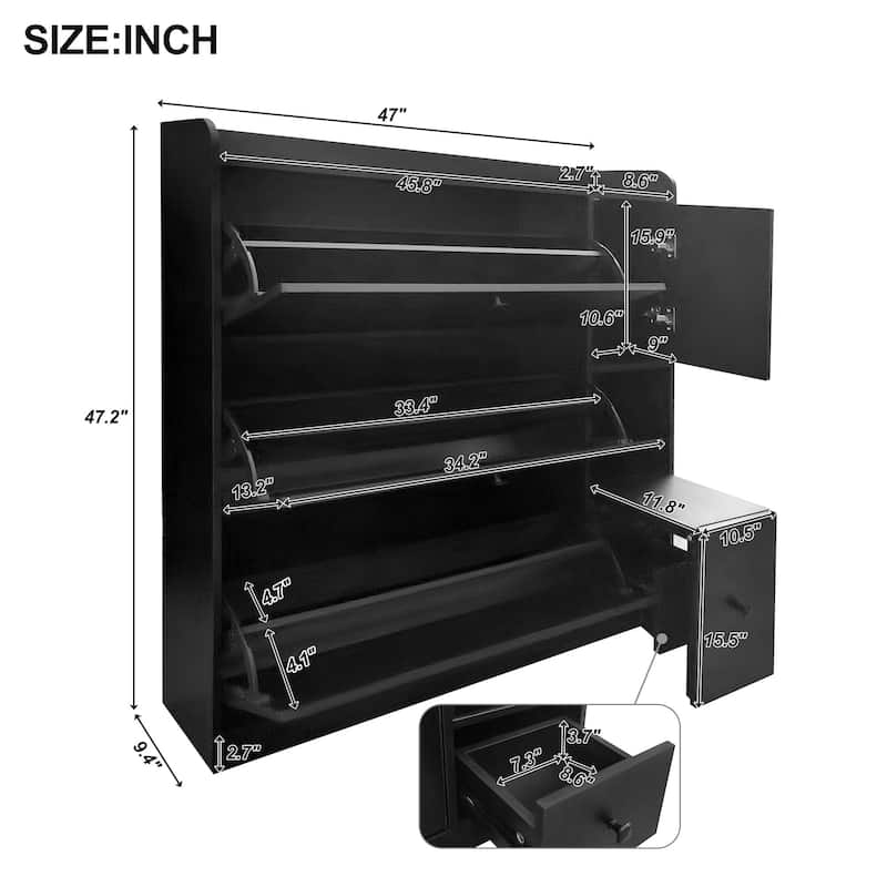 Versatile Shoe Cabinet with 3 Flip Drawers