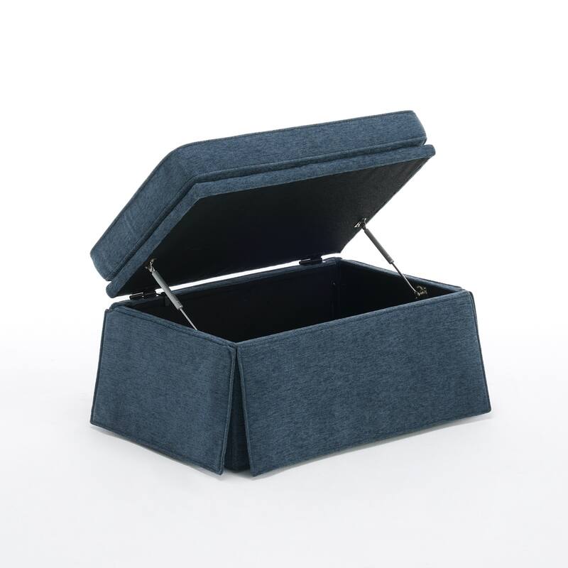 Chenille Swivel Accent Chair Storage Ottoman Set with Nailhead Trim Skirt