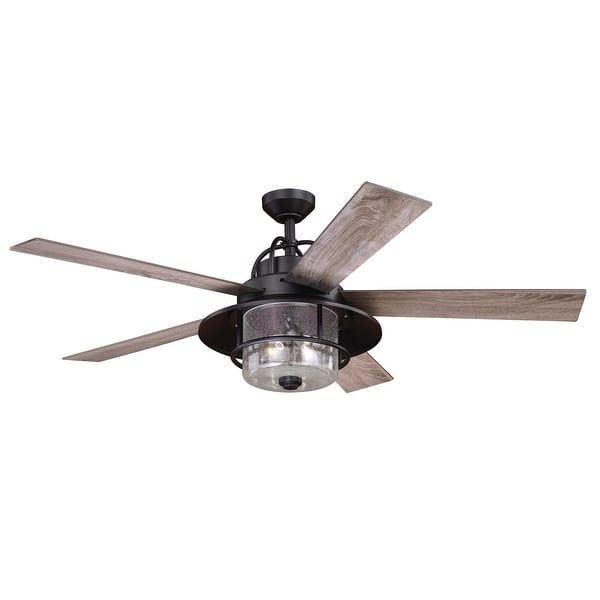 slide 1 of 7, Charleston 56 In. Bronze Farmhouse Indoor-Outdoor Ceiling Fan with LED Light Kit and Remote - 56-in. W x 19.5-in. H x 56-in. D