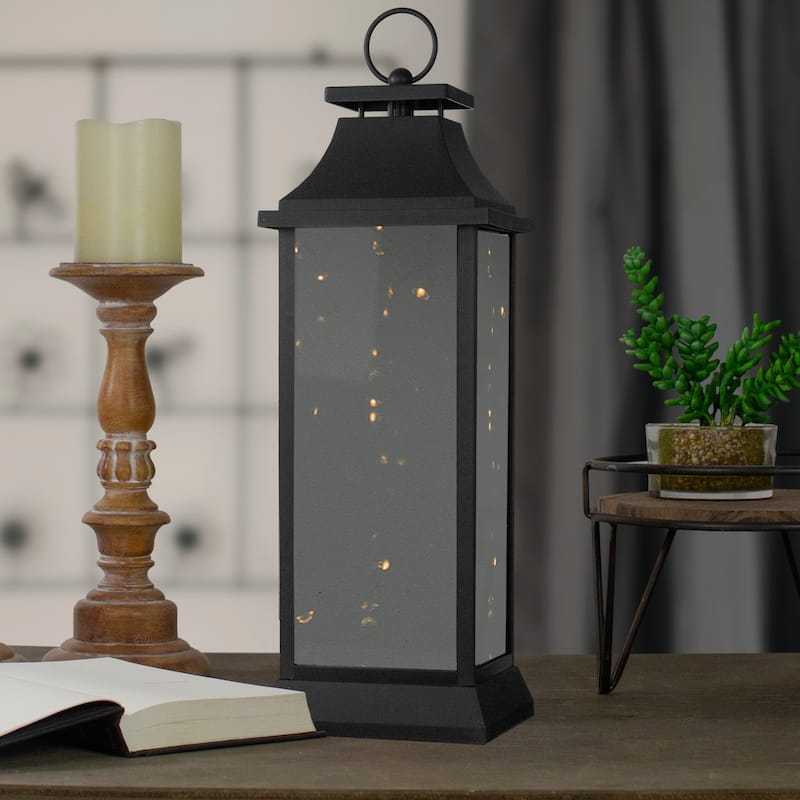 LED Lighted Flickering Lantern - 19" - Warm White Lights - Black