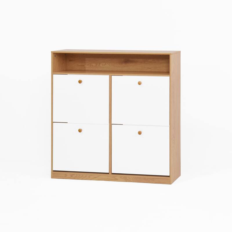 Shoe Storage Cabinet with 4 Flip Drawers, Freestanding Shoe Rack Organizer Cabinet, Shoe Cabinet with Adjustable Compartments