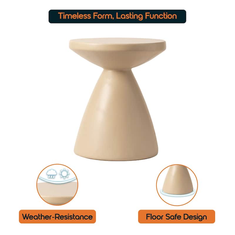 Dune Modern Round Fiberstone Side Table Indoor Outdoor Accent Table Pedestal Base Compact End Table