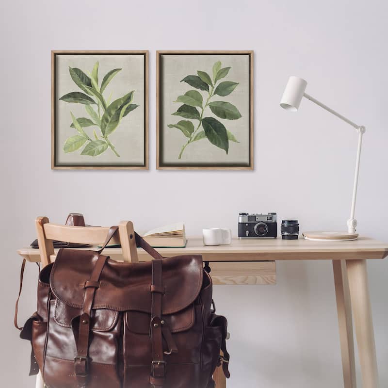 Stupell Green Tea & Coffee Plant Leaves Framed Floater Canvas Wall Art Design By Lanie Loreth (Set of 2)