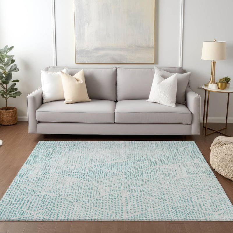 Machine Washable Indoor/ Outdoor Chantille Modern Diamonds Rug - Aqua - 5' x 7'6"