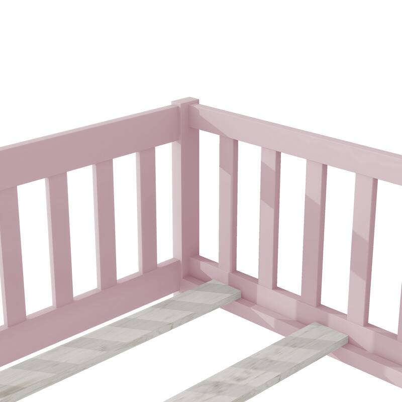 Twin Size Floor Bed with Fence and Door