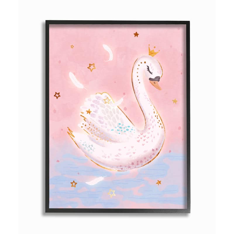 Stupell Princess Swan Lake Girl's Nursery Animal Illustration Framed Wall Art - Pink