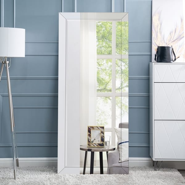 slide 2 of 6, Tall Beaded Full-Length Mirror - Oversized Full Body Mirror, Free Standing or Wall Mounted Silver/ Full length