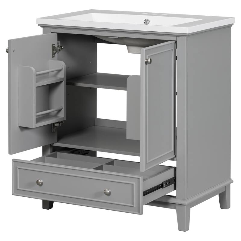 30" Bathroom Wood Storage Vanity Cabinet with Ceramic Sink, Drawer