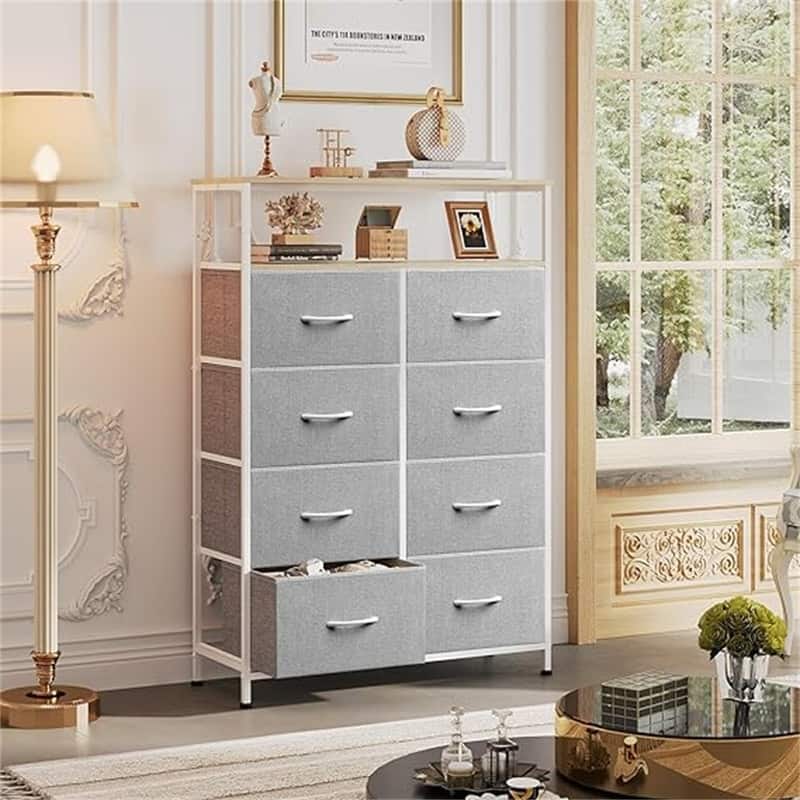 Fabric Dresser for Bedroom with Open Shelves - Light Grey