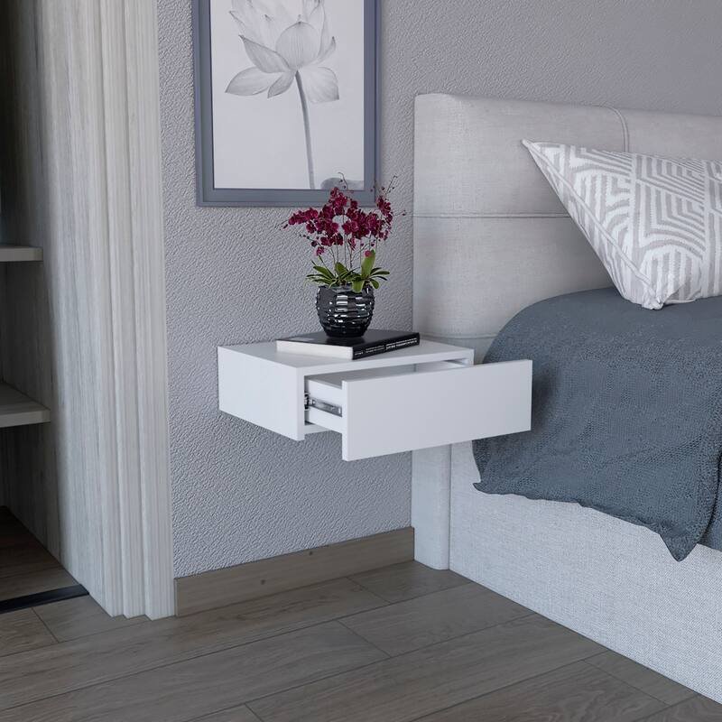 Wall-Mounted Floating Nightstand with Drawer and Generous Top Surface