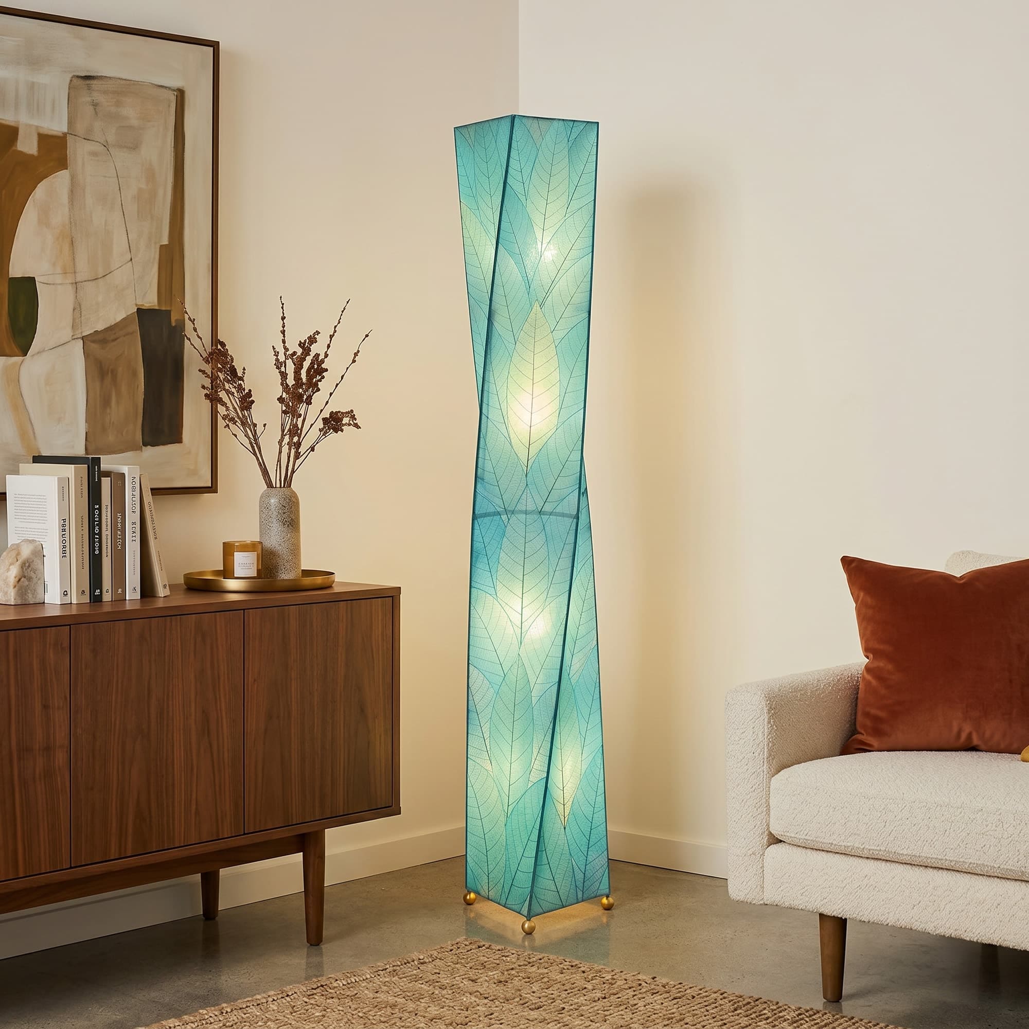 Eangee Handmade Twist Giant Floor Lamp, Cocoa Leaves Shade, 11 x 11 x 72 in.