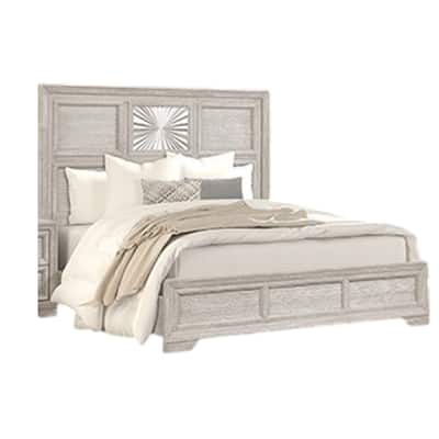 Diaz King Bed, Sunburst Pattern and Recessed Panel, Light Gray Wood