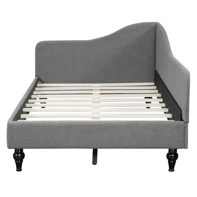 Twin Size L-Shaped Linen Daybed, with Solid Wood Legs