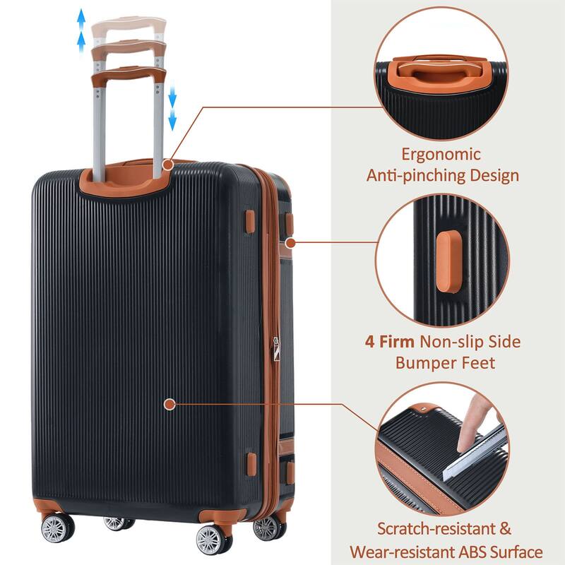 3 Piece Hardside Lightweight Luggage Sets with Double Spinner 8 Wheels and TSA Lock