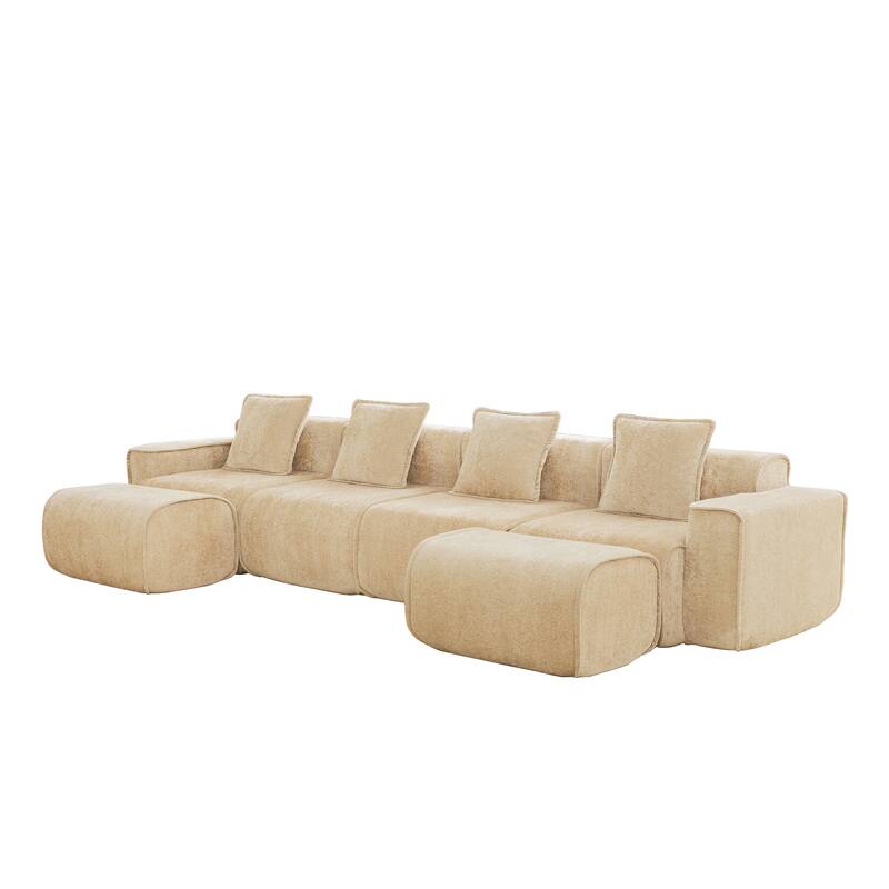 GDFStudio - Velvet Streamlined Modular 4-Seater 138.58" U-Shaped Sectional Sofa with 2 Ottomans