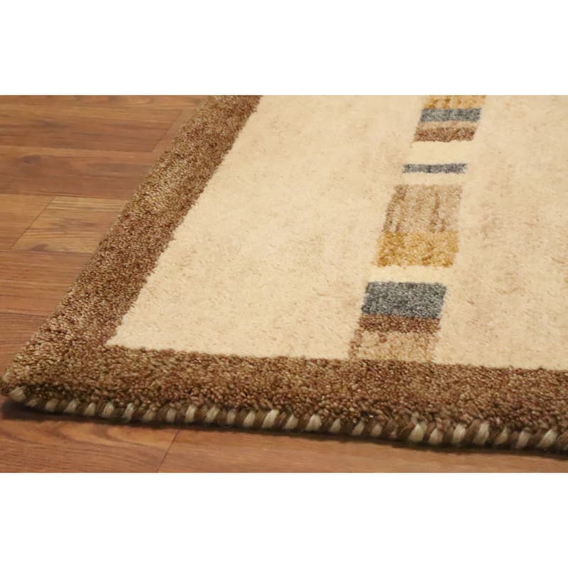 Hand Knotted Oriental 100% Wool Carpet Modern Geometric Beige & Ivories Gabbeh Area Rug - 5' 11'' X 4' 0''