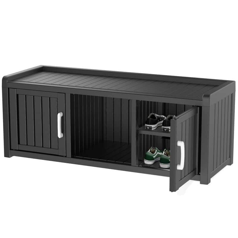 47" Shoe Storage Cabinet, Waterproof Durable Resin Shoe Closet for Indoor Outdoor, 2 Doors - Black