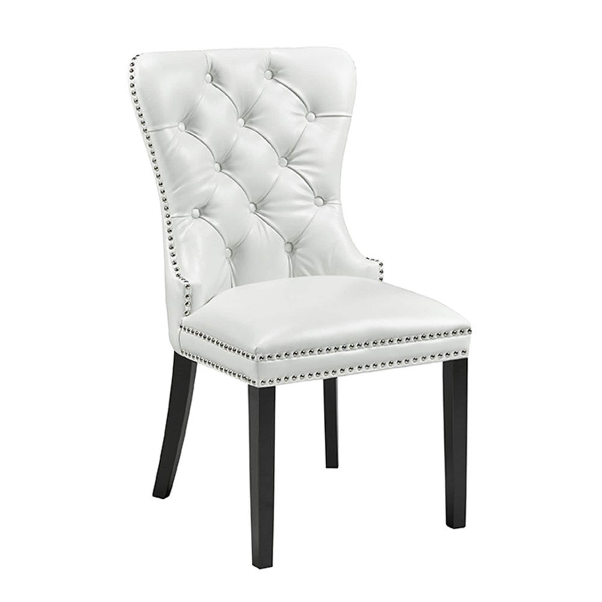 White leather tufted dining chairs deals