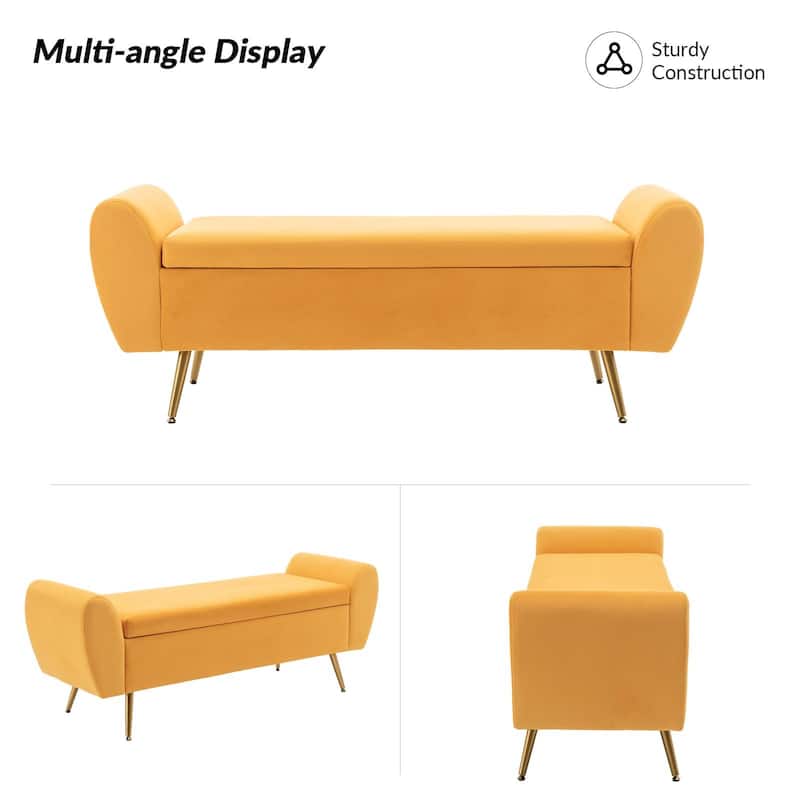 Upholstered 56"W Flip Top Storage Bench with arms
