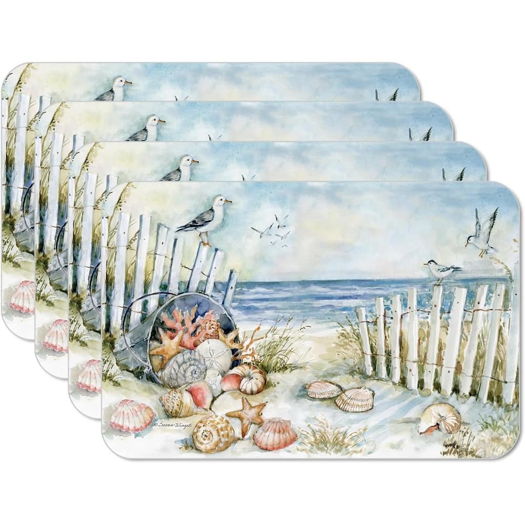 Coastal Sanctuary 4 Pack Reversible Easy Care Flexible Plastic Placemats Made in The USA BPA Free Easily Wipes Clean