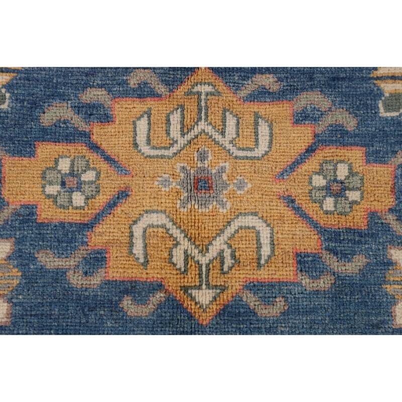 Blue Geometric Kazak Oriental Rug Handmade Traditional Wool Carpet - 6'8" x 10'0"