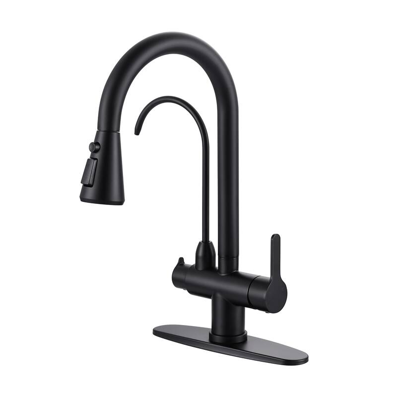 WOWOW 3 Function Pull Down Sprayer kitchen Faucet with Filter Spout - Matte Black