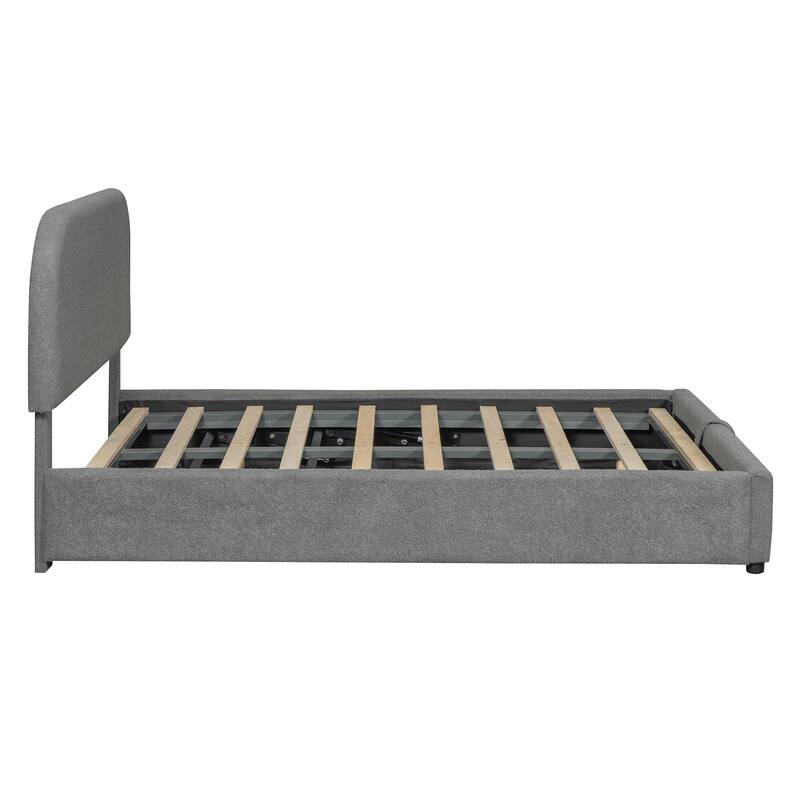 Teddy Fleece Full Platform Bed with Hydraulic Storage System and Elegant Design