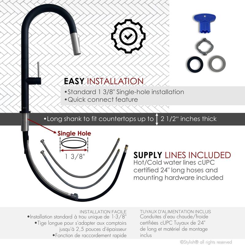 Single Handle Pull-Down Sprayer Kitchen Faucet K-141 - Height: 17.25" Spout H: 9" Spout R: 9"