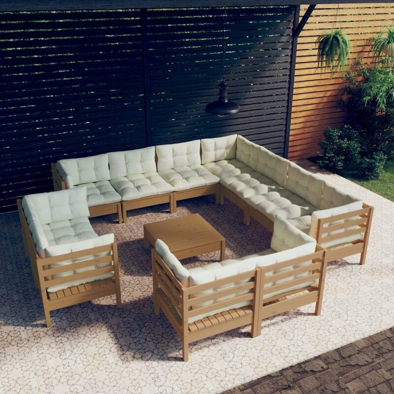 vidaXL Solid Pinewood Patio Lounge Set 12 Piece with Cushions Multi Colors