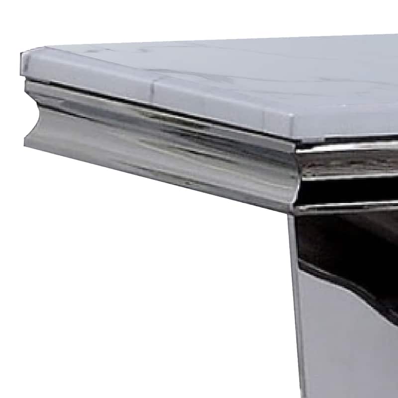 Vily Side End Table, 24 Inch Faux Marble Top, V-Style Chrome Pedestal
