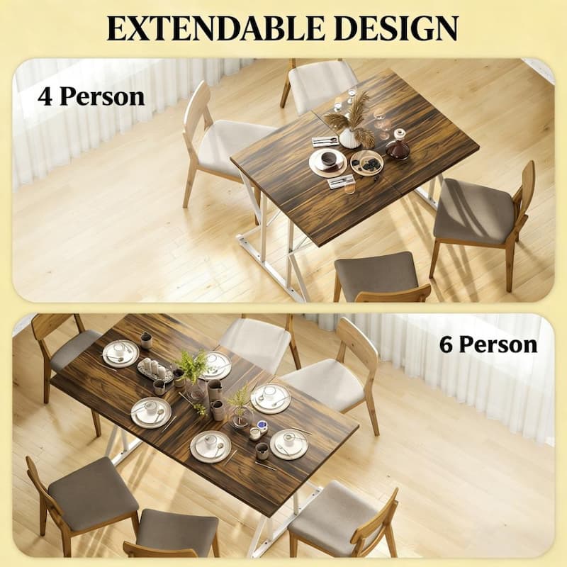 Expandable Dining Table Meeting Table, Wood Kitchen Table, Home Office Table with Trestle Base, Seats 4-6