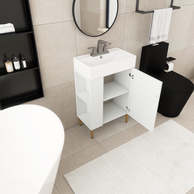 21.6 in. Freestanding Bath Vanity in White with White Ceramic Top