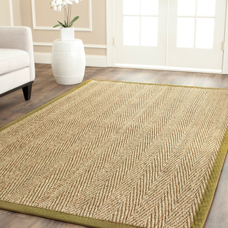 SAFAVIEH Natural Fiber Oceana Herringbone Seagrass Rug - 9' x 12' - Natural/Olive