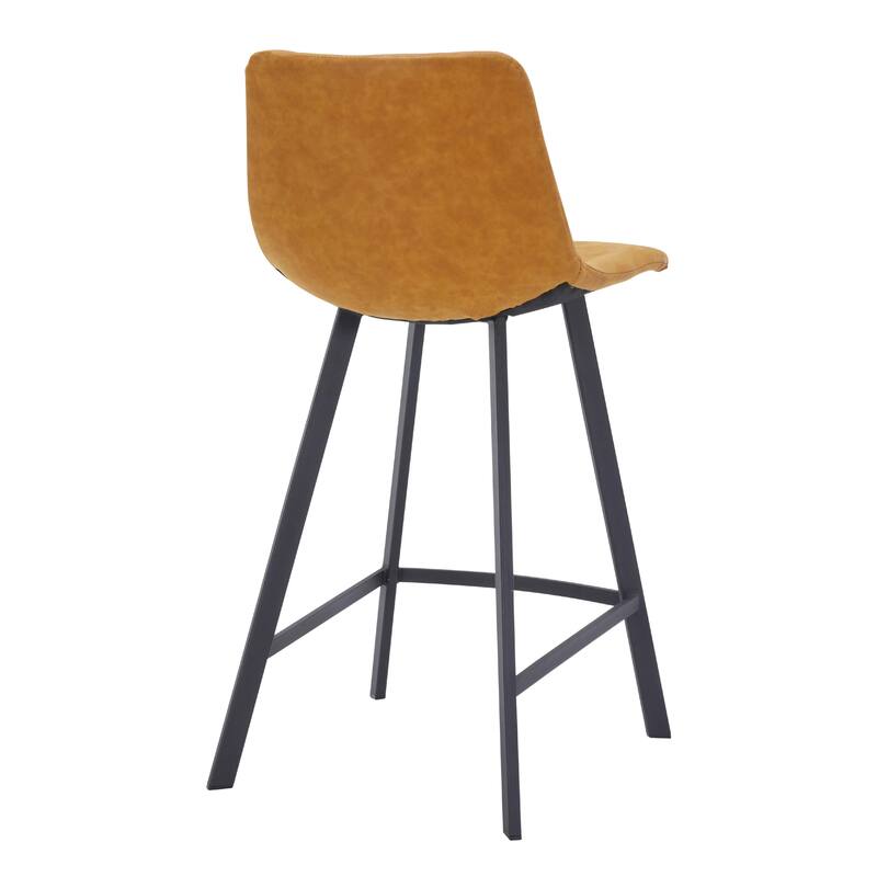 Elland Leather Bar Stool - Modern Counter Height Stool with Black Stainless Steel Legs for Kitchen Island or Home Bar Set of 2