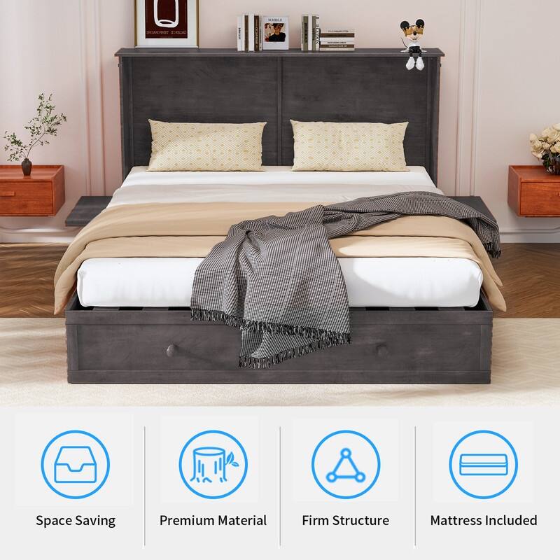 Mixoy Murphy Bed,Cabinet Chest Bed with Charging Station&Storage