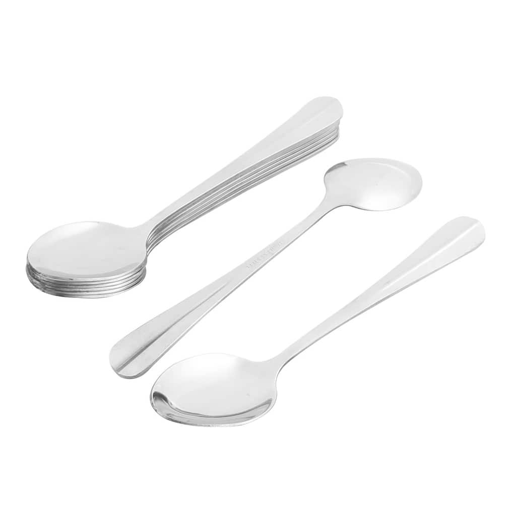 Household Restaurant Utensil Head Metal Spoon Soup Tableware 8pcs - Silver Tone