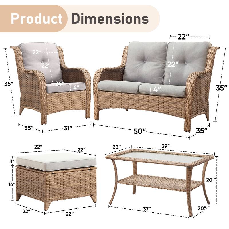 Pocassy Outdoor Sofa Chairs Table Ottoman