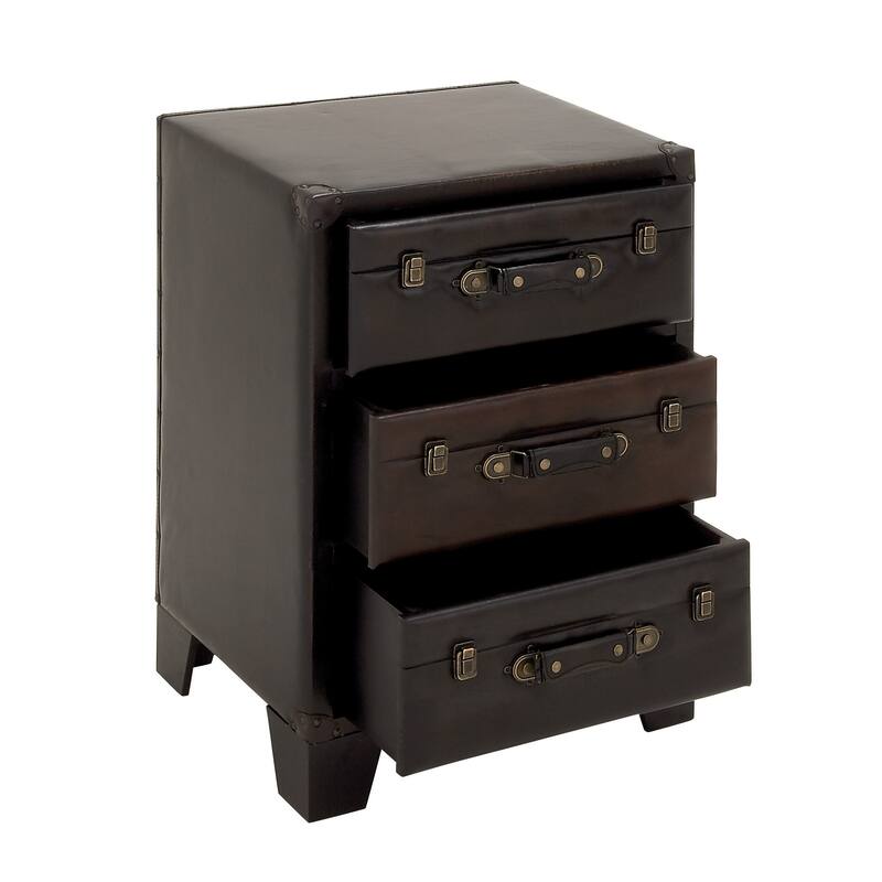 Dark Brown Faux Leather Vintage Faux Leather Cabinet with Buckles and Straps Detailing