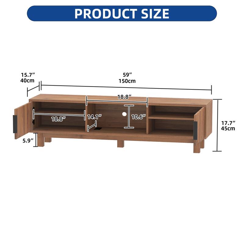 Moasis 59"W Fluted TV Stands for TVs up to 65 Inches, Entertainment Center with Power Outlets