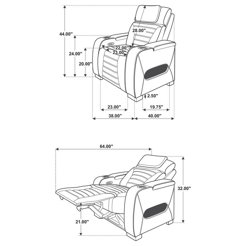 Zuma Faux Leather Upholstered Dual Power LED Recliner Black