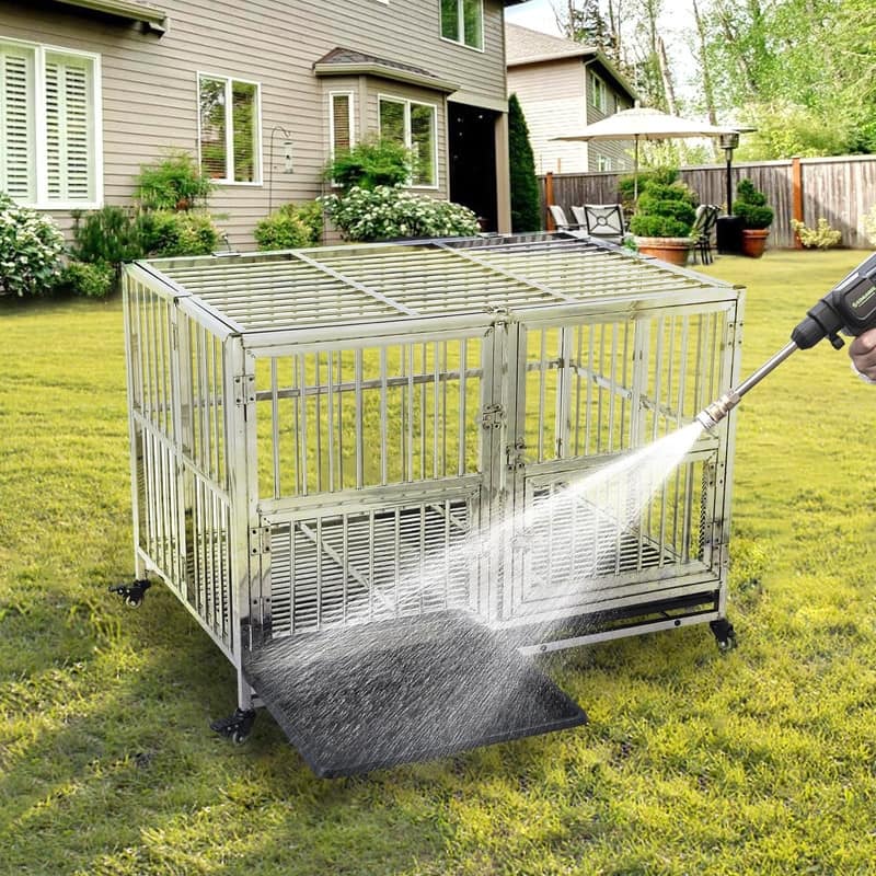 48 inch HeavyDuty Stainless Steel Dog Crate Indestructible Kennel with Wheels