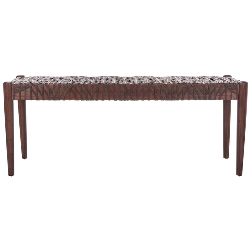 SAFAVIEH Mahalia Bandelier Wood & Leather Bench - 47" W x 16" D x 19" H - 47Wx16Dx19H - Brown/Brown Leather